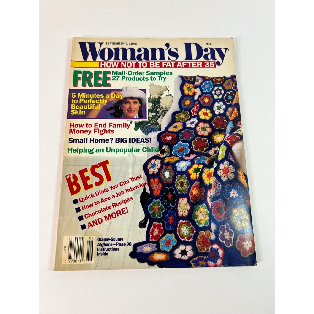 Vintage Womans Day Magazine September 9 1986 Granny Square Afghan 80s Recipes